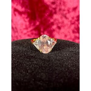 Vintage 14K HGE Cocktail Ring Oval Cut Pink Clear Faceted Cubic Zirconia Size 8